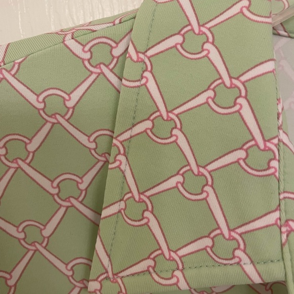 J Mclaughlin green chainlink short sleeve collared button front top medium - Picture 11 of 11